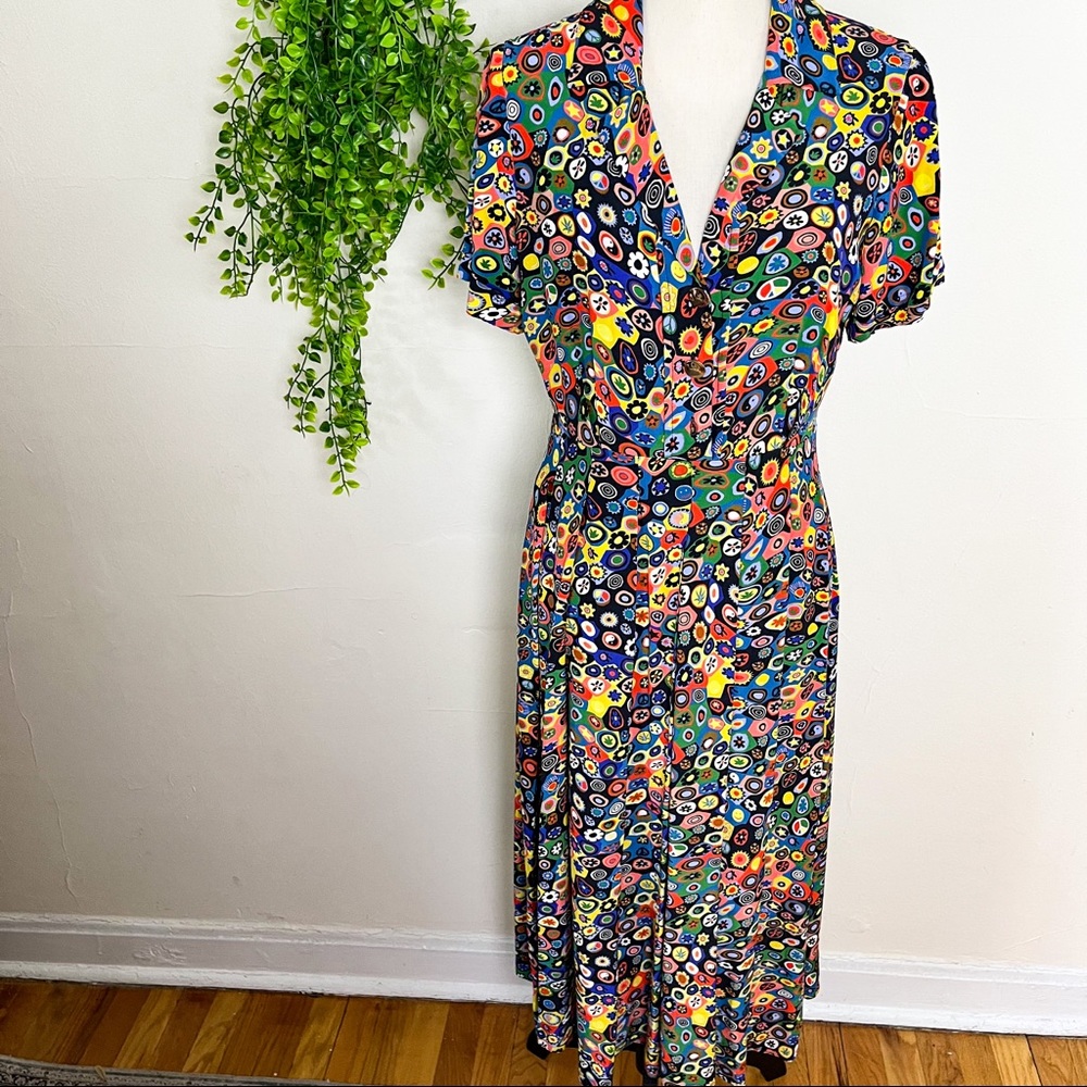 Staud Eno Yin Yang Multicolored Print Midi Dress Size 6